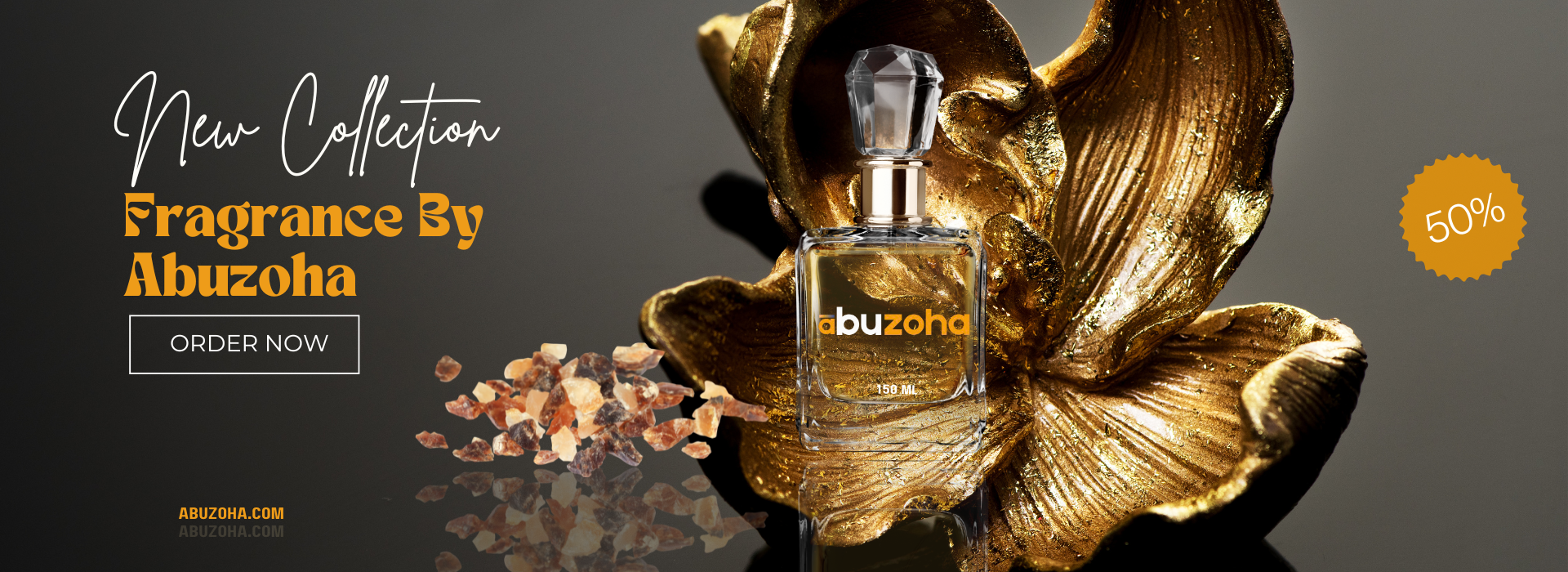 Blue and Gold Luxury Modern Illustrative Perfume Store Promotion Banner (1920 x 700 px)